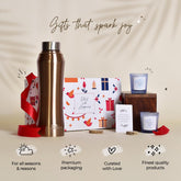 Gleevers Corporate Gifts for Employees |Pack of 3 with Stainless Steel Bottle (Gold, 1ltr) & 2 Rose Candle (60 gm Each)|Wedding Return Gifts Wholesale, Return Gift for House Warming Party